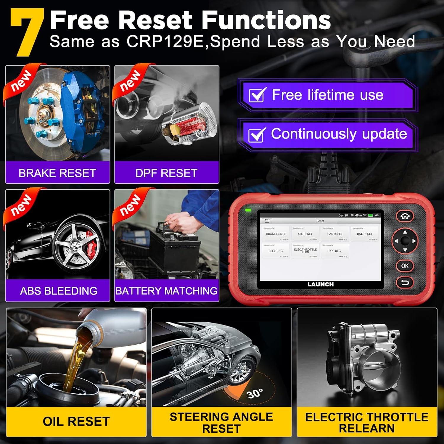 LAUNCH CRP123I V3.0 Elite OBD2 Scanner for All Cars&Brands,2026 Lifetime Free Update Engine ABS SRS Transmission Car Scanner,Oil/Brake/BMS/SAS/DPF/ABS Bleeding/Throttle Adaption,FCA SGW,CANFD & DOIP