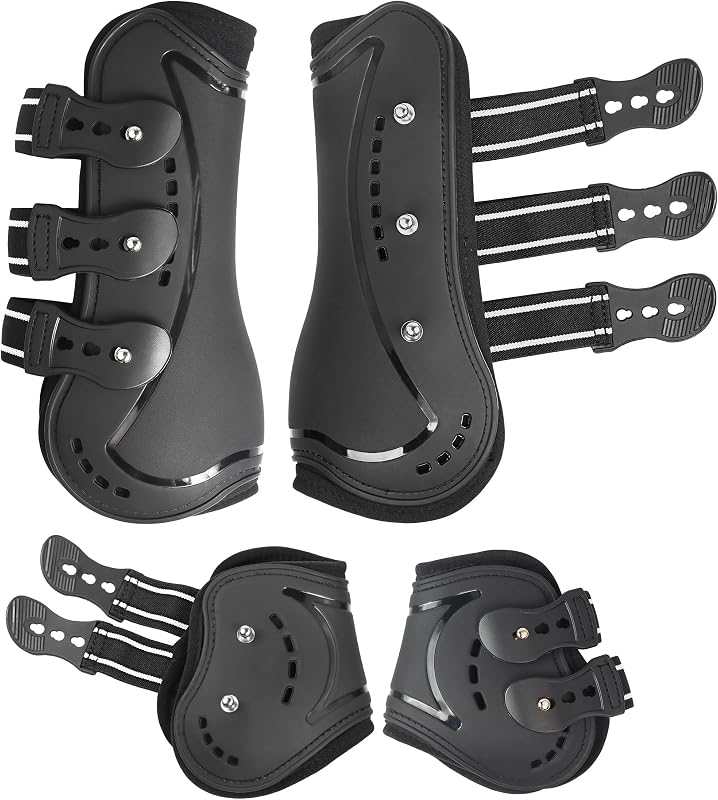 Botas para Cavalos de Salto com Frente Aberta e Proteção de Boleto HackFond Tamanho Grande, Pacote com 4