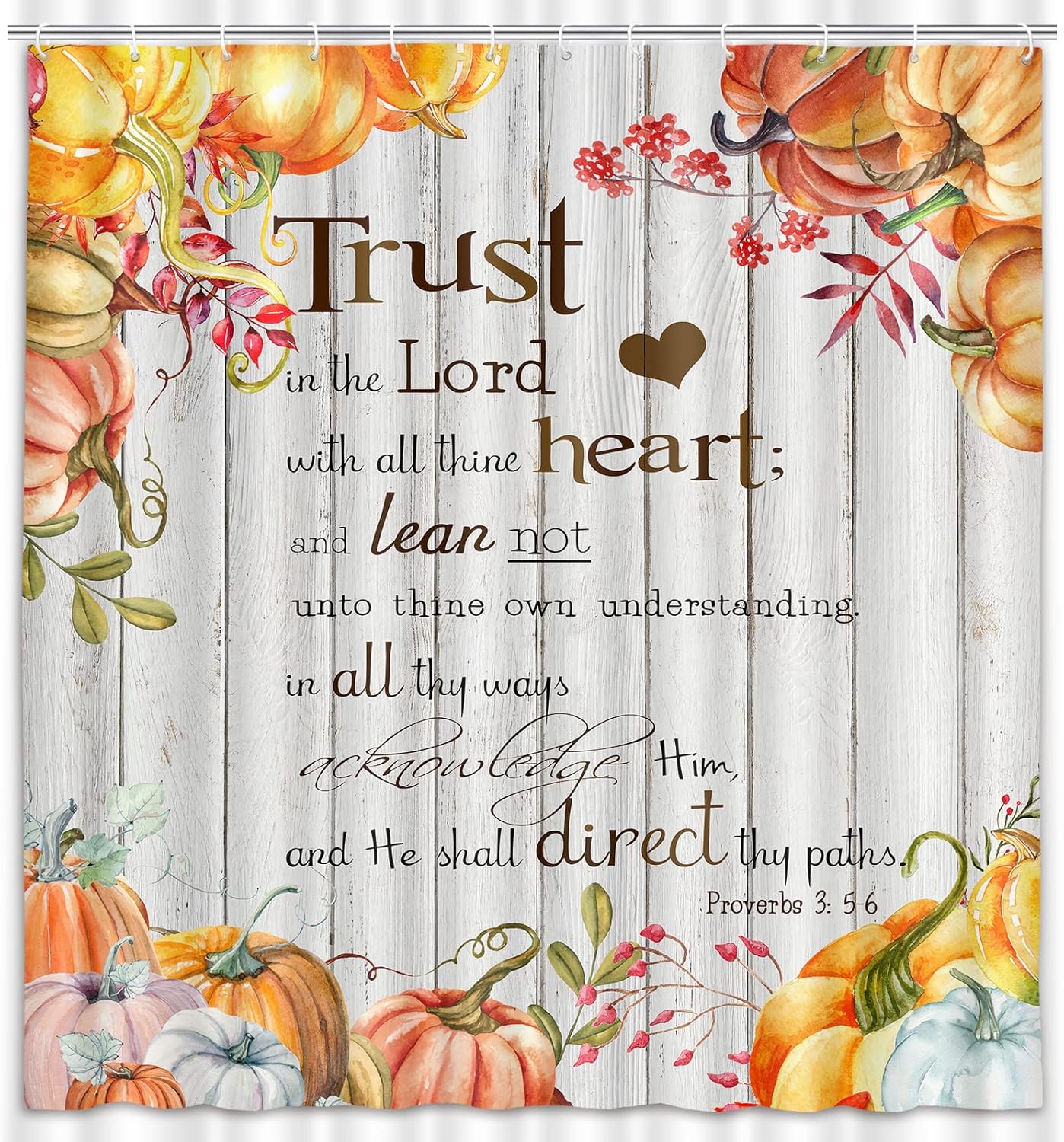 Fall Pumpkin Shower Curtain, Autumn Thanksgiving Harvest Shower Curtains, Motivational Inspirational Quotes Christian Bible Verses Scripture Quotes Polyester Cloth Bathroom Curtains 70X85 inch