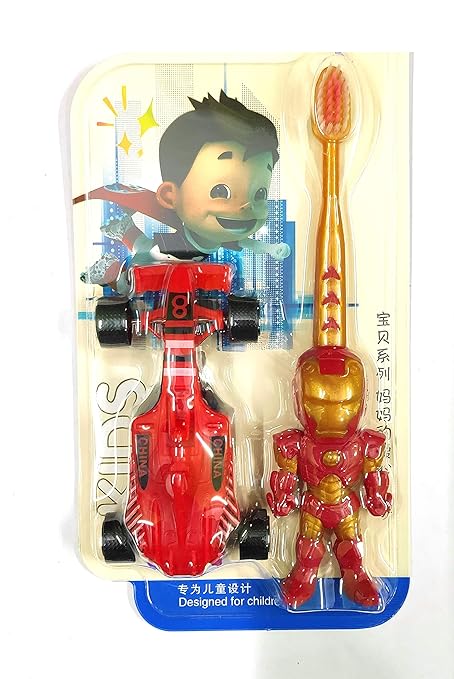 HPSP Premium Toothbrush for Kids || With Toy Iron Man ||Soft Bristles || Easy Grip || Attractive Design (Pack of 1) Color May Vary
