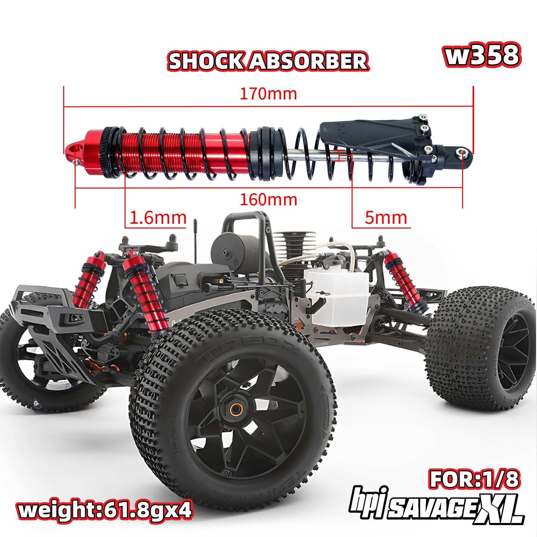 Zestaw amortyzatorów RC do HPI 1/8 SAVAGE 4,6 FLUX 5,9 XL, czerwony