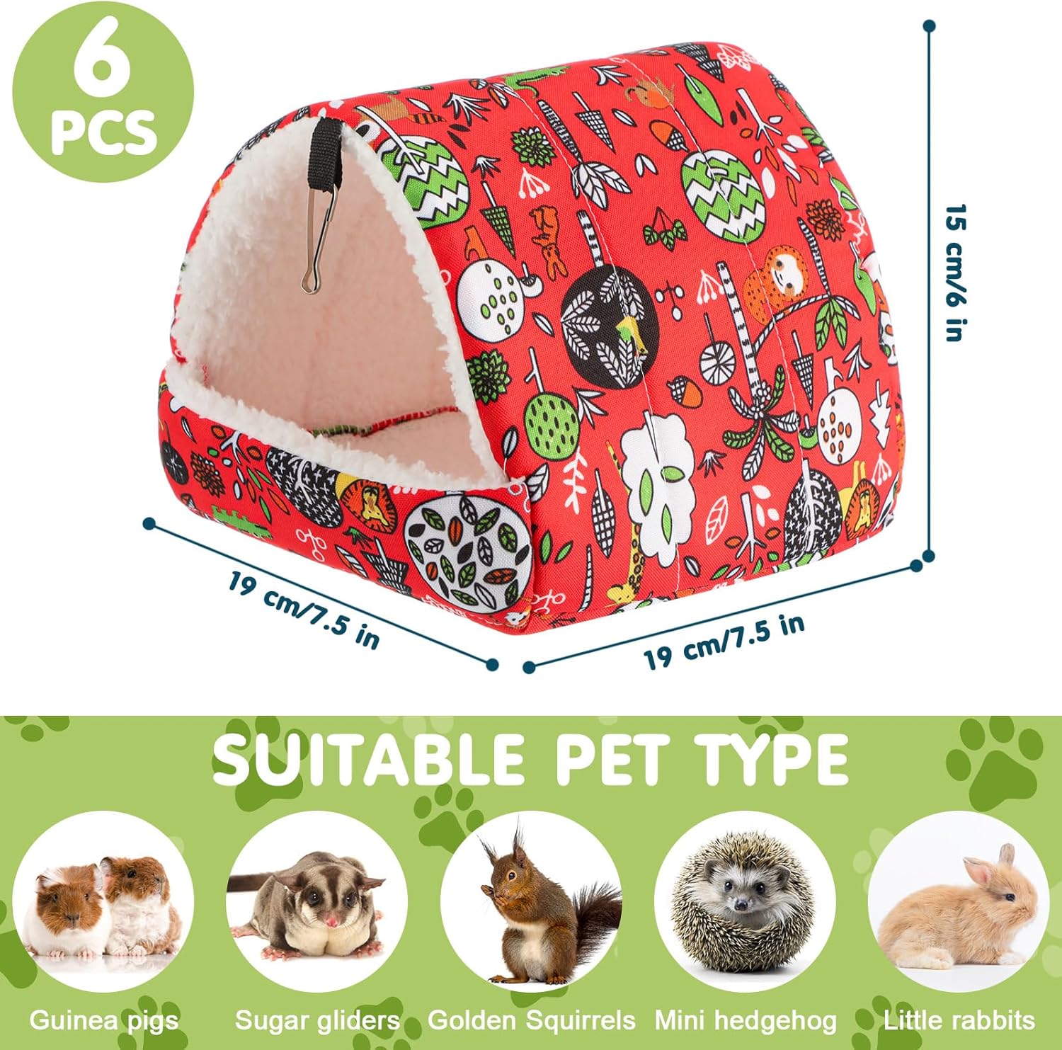 AceOrbit 6 Pcs Guinea Pig Hideout Small Tunnel 7.5 Inch Washable Hamster Bed Animal Cage Accessories for Chinchilla Rabbit Hedgehogs Ferrets to Digging Chewing(Light Color,Simple Patterns)