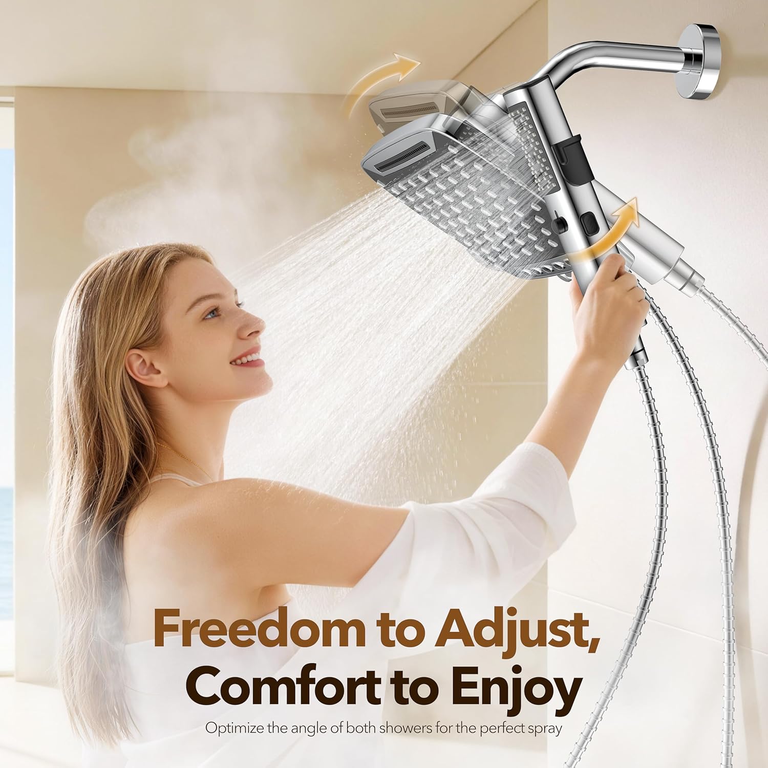 JDO High Pressure Rain Shower Head with Handheld Spray, 7 Modes Dual Shower Head Combo, 12 Inch Rainfall Showerhead Detachable, Power Wash for Bathroom Cleaning