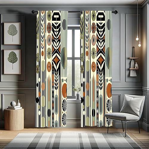 Miniatura 52 de Ambesonne Cortinas de ventana azul marino, patrón tradicional Ikat estilo retro, composición inspirada en damasco, decoración ligera, juego de 2