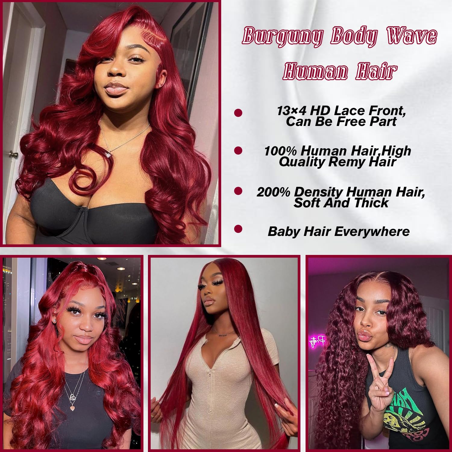Midulla 99J Burgundy Lace Front Wigs Human Hair 24 Inch 13x4 HD Wine Red Colored Body Wave Wig for Women 200% Density Transparent Glueless Wine Red Wigs Human Hair Pre Plucked with Baby Hair