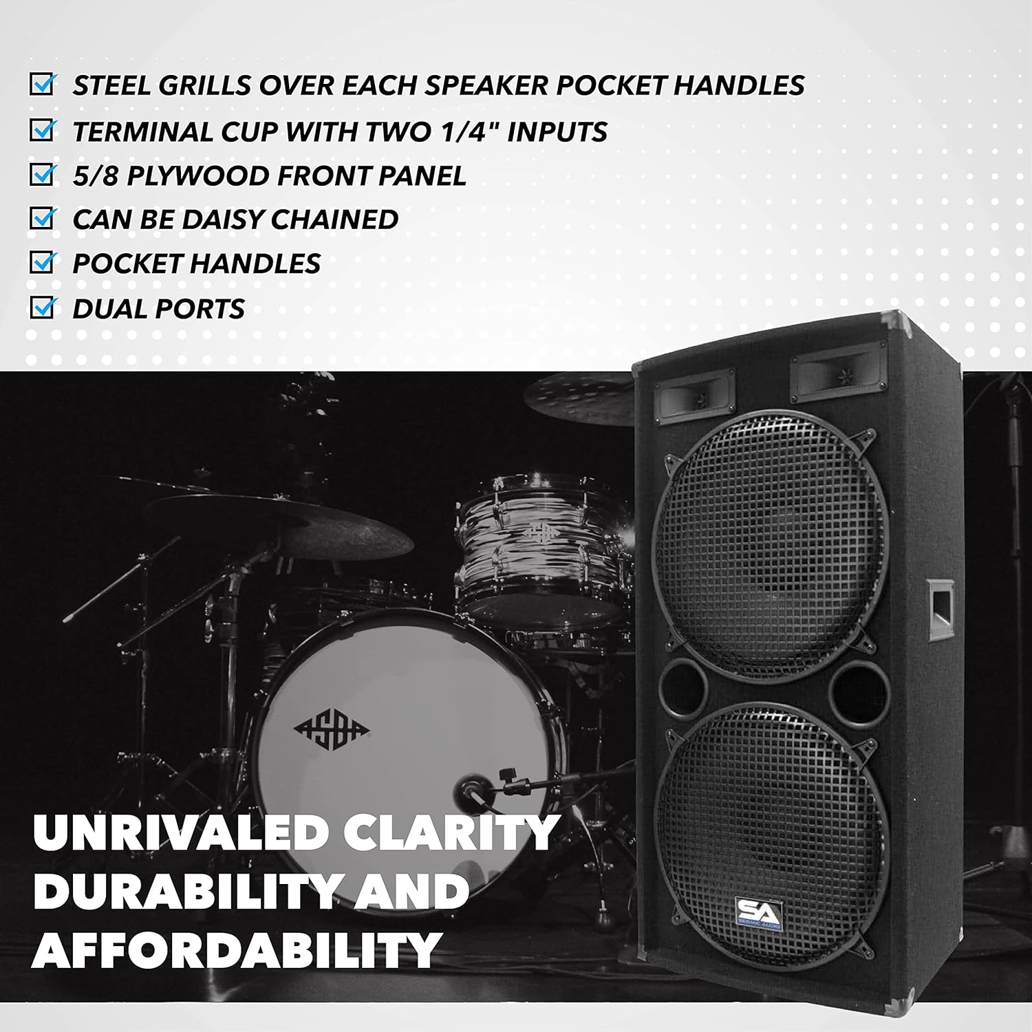Seismic Audio - Dual 15 Inch PA DJ SPEAKER 500 Watts PRO AUDIO - Band, Bar, Wedding, Church