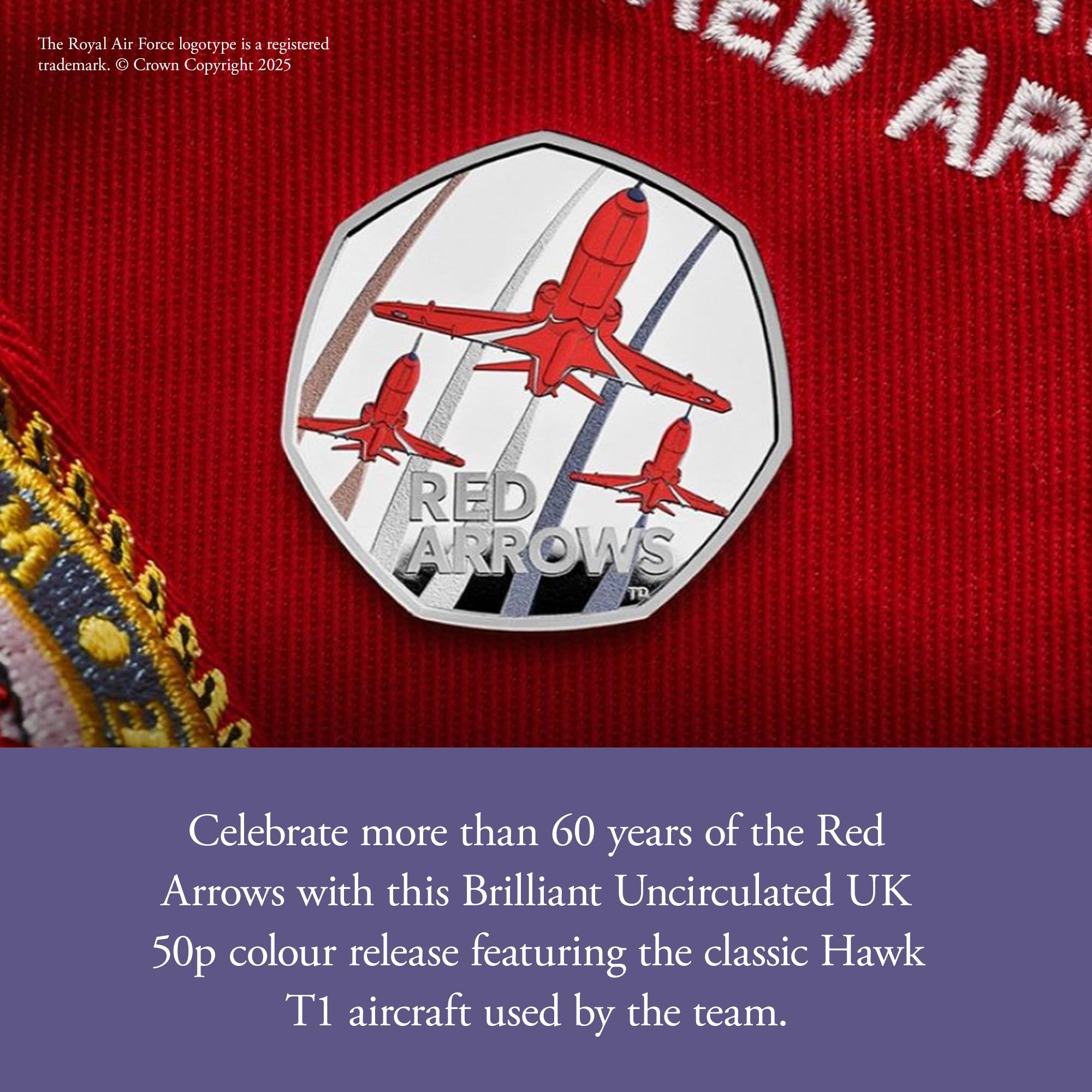 The Royal Mint, The Red Arrows 2025 UK 50p Brilliant Uncirculated Colour Coin, Celebrating the Legacy of The Red Arrows - Image 3