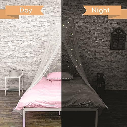 Miniatura 4 de Bollepo Toldo de cama blanco y rosa para niñas con estrellas brillantes – Decoración de habitación de red de cuna de princesa | Cortinas de cama