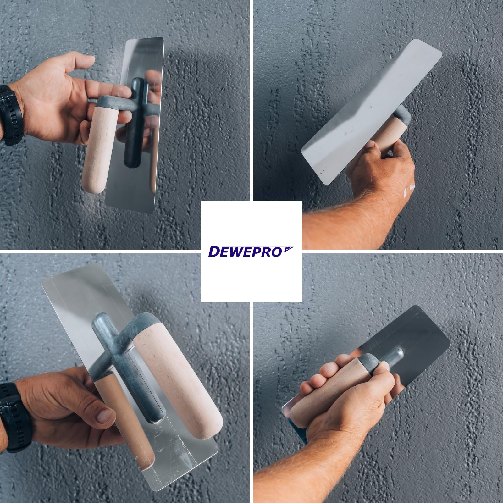 DEWEPRO® Venezianische Glanzputz Glättekelle - Stucco Kelle - Venezianer - trapezförmig - 240x95/75mm - Edelstahlblatt mit abgerundten, geschliffenen und polierten Kanten - Glättkelle
