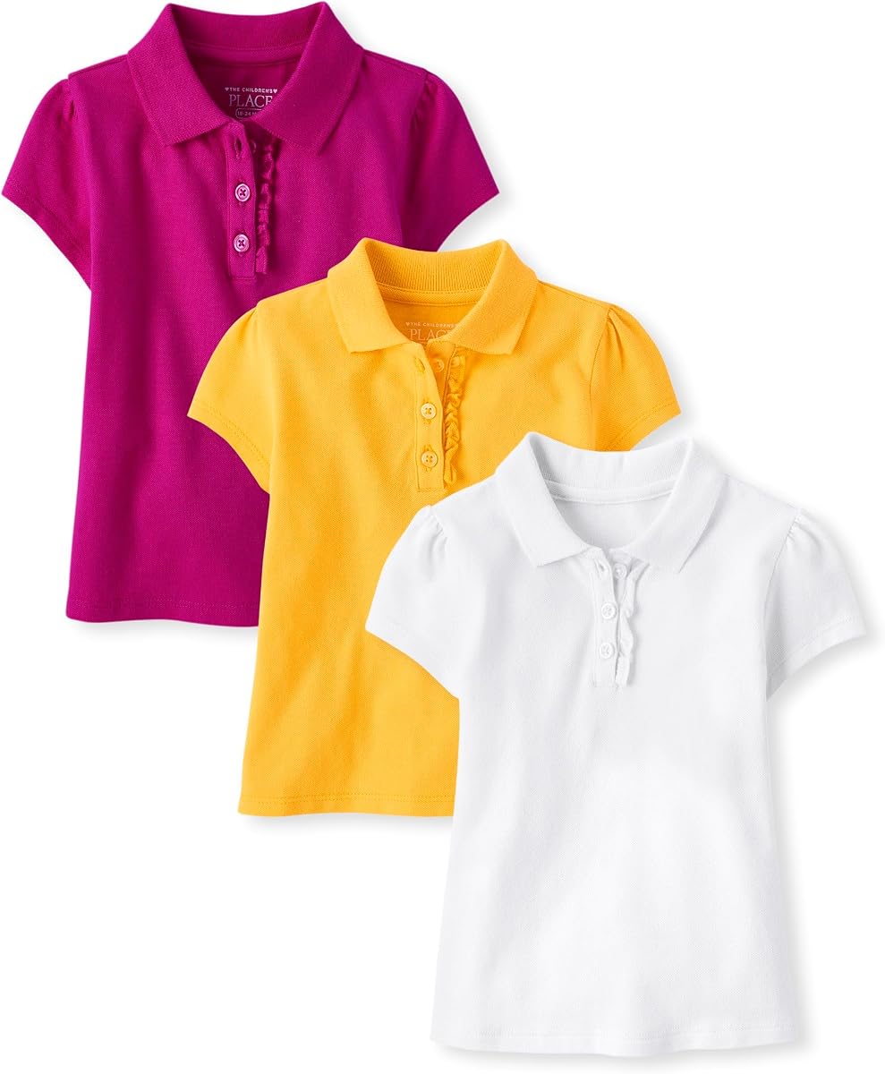 Girls' Toddler Mulipack Short Sleeve Ruffle Pique Polos