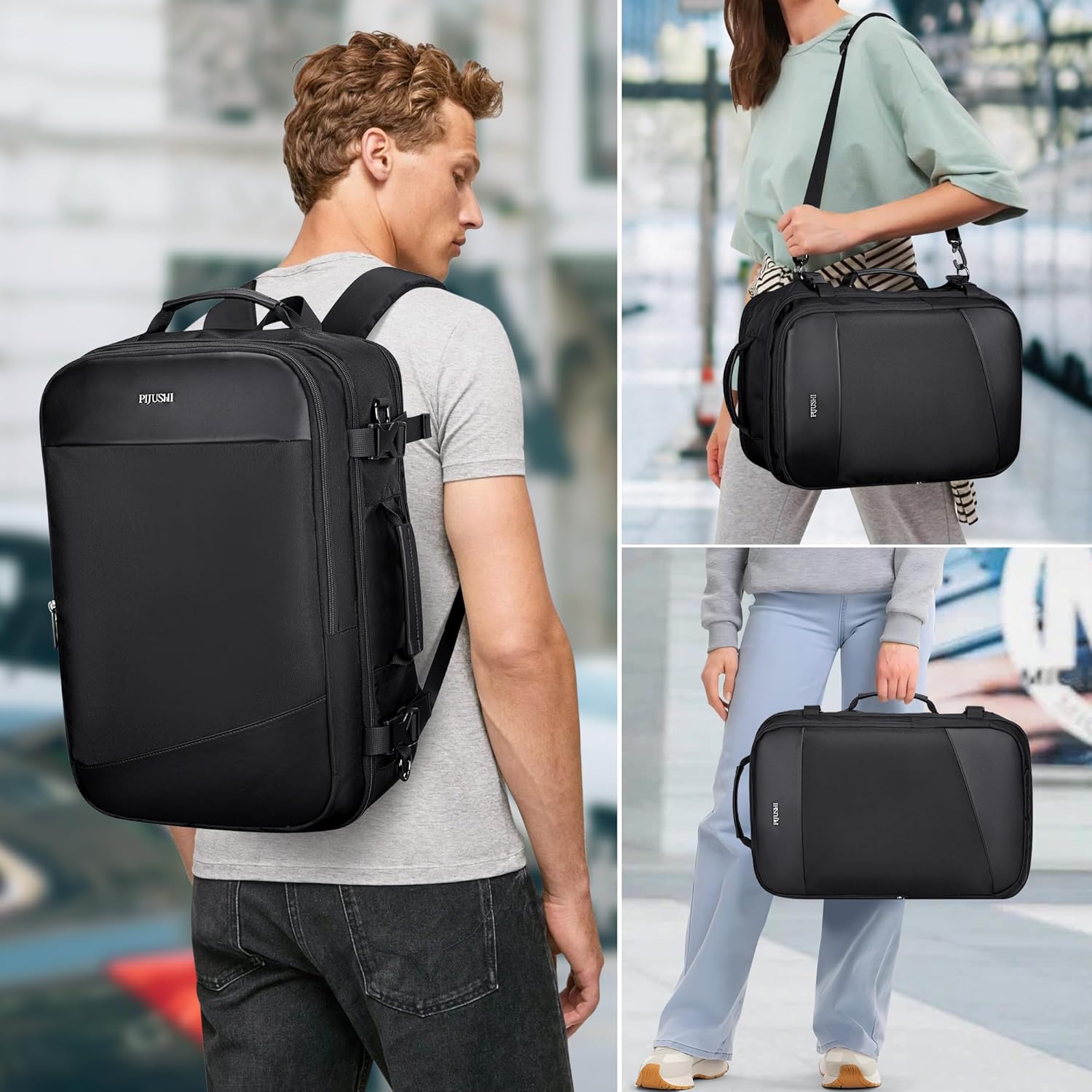 PIJUSHI Travel Backpack for Women Men Carry on Suitcase Backpack Flight Approved Personal Item Bag Fits 16 Inch Laptop(PE035 Black) - Image 7