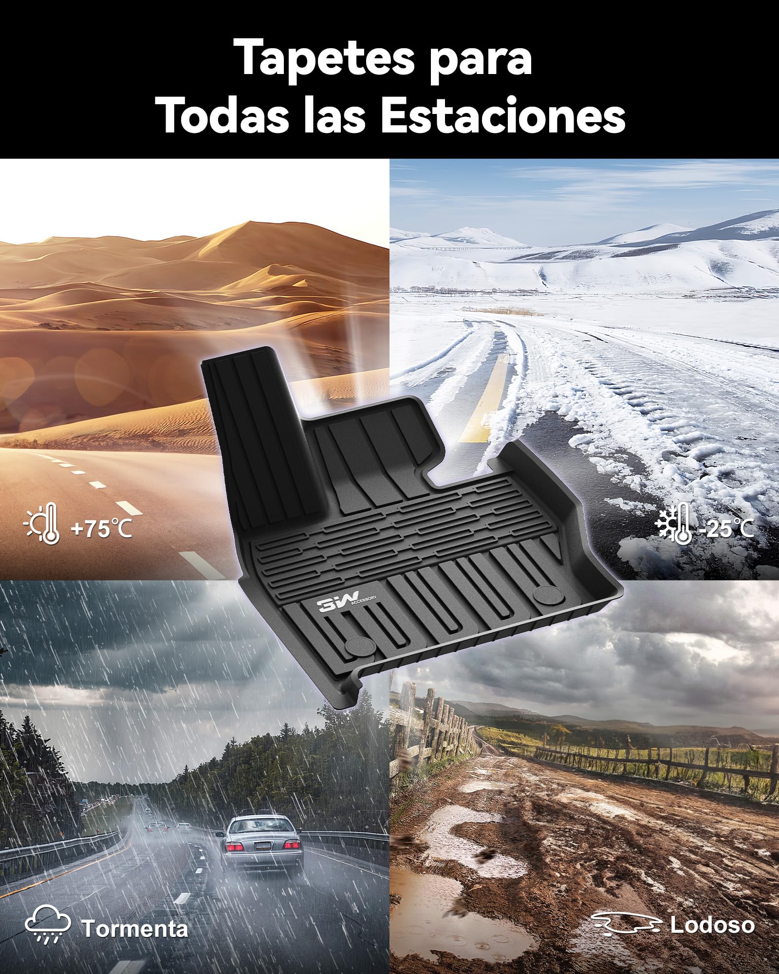 3W Alfombrillas de Coche y Maletero para Range Rover L460 2023-2024, TPE Alfombrillas para Todo Tipo de Clima para Range Rover la 1ª y 2ª Fila Juego Completo, Admite Perros, Accesorios, Negro