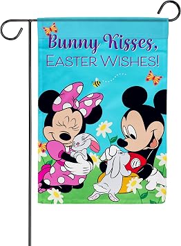 Disney Mickey and Minnie Mouse Bunny Kisses Easter Wishes Garden Flag, 12.5 x 18 inches, Officially Licensed Disney Product