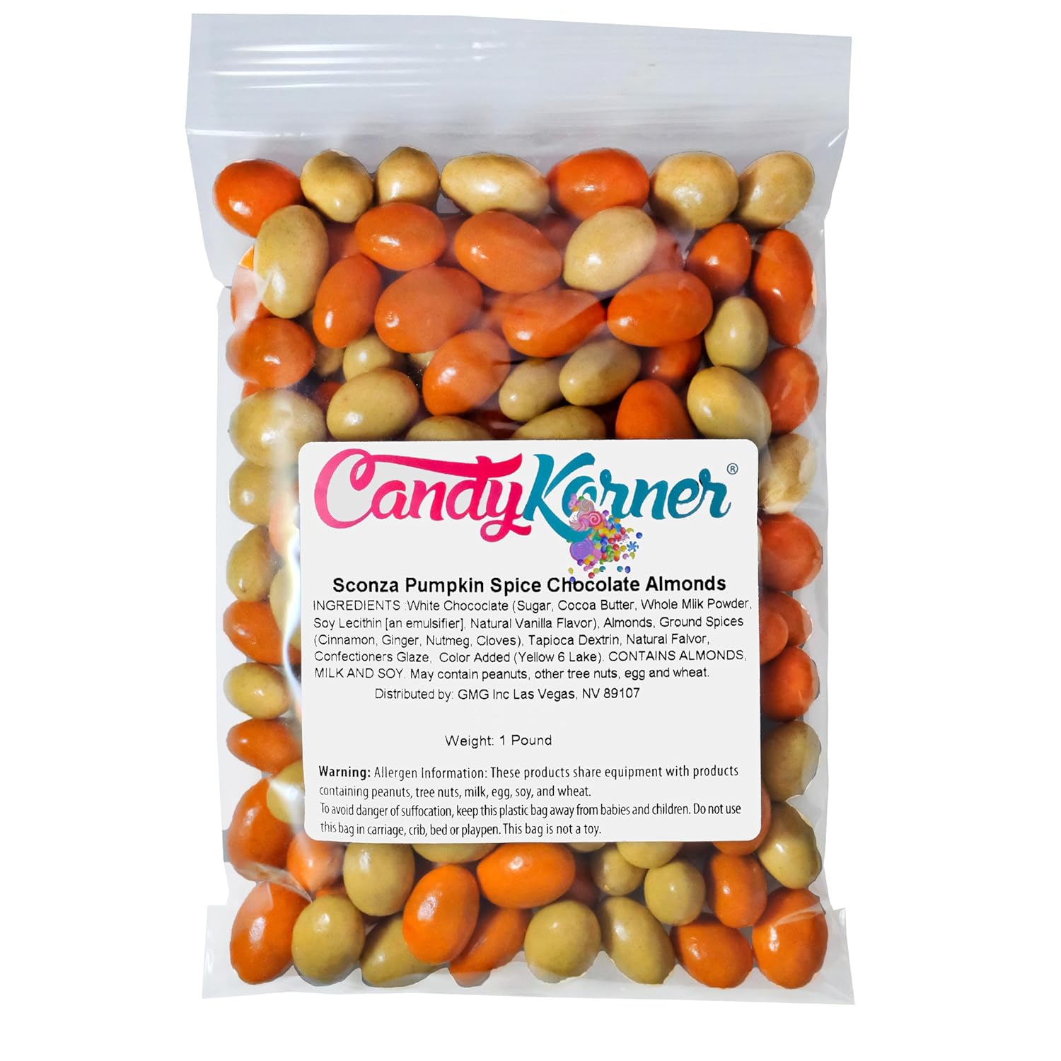 Sconza Pumpkin Spice Almonds 1 Pound (16 Ounce) By CandyKorner