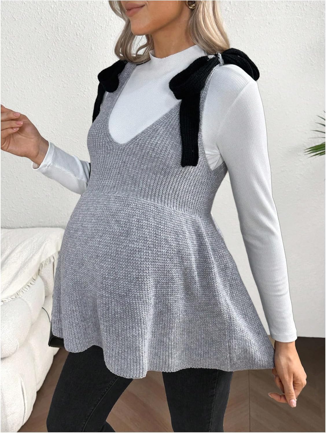 MakeMeChic Women's Maternity Sweater Vest Sleeveless Open Back Tie Shoulder Fall Pregnancy Knit Top - Image 4