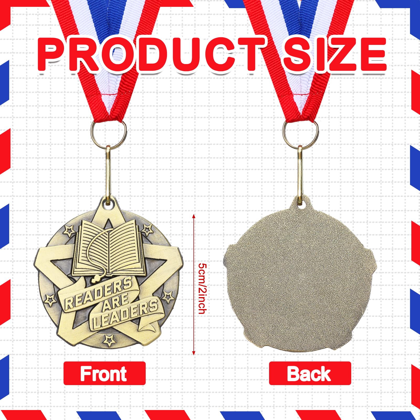 Quelay 60 medallas de metal de 5 cm con cintas para el cuello para competiciones, graduación, escuela, fiesta, adultos, torneos, premio de trofeo, regalo
