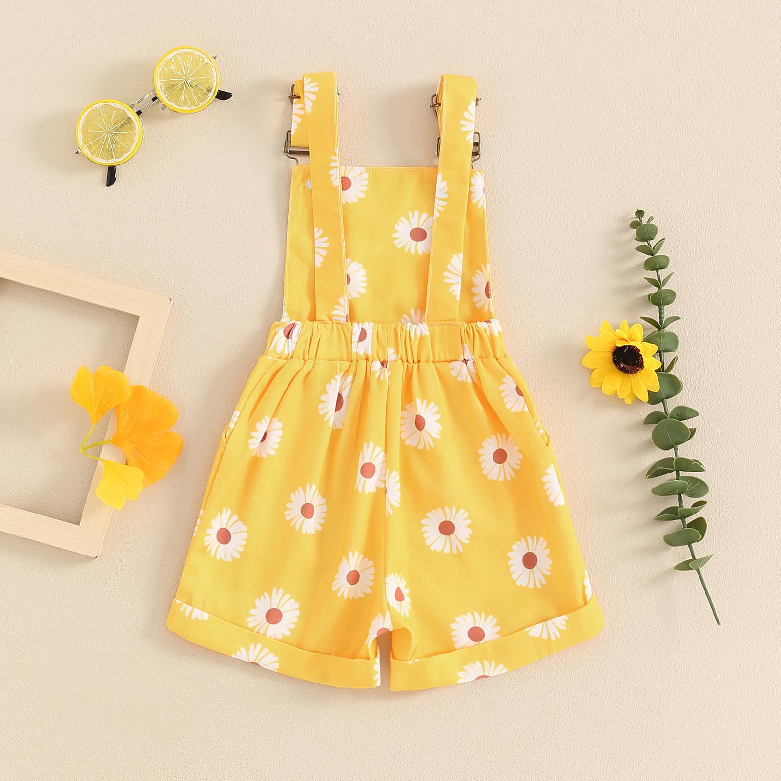 Ayalinggo Toddler Baby Girl Clothes Summer Short Overalls Checkerboard Plaid Romper Jumpsuit Shorts Cute Girls Outfit (big floral yellow, 6-12 Months)
