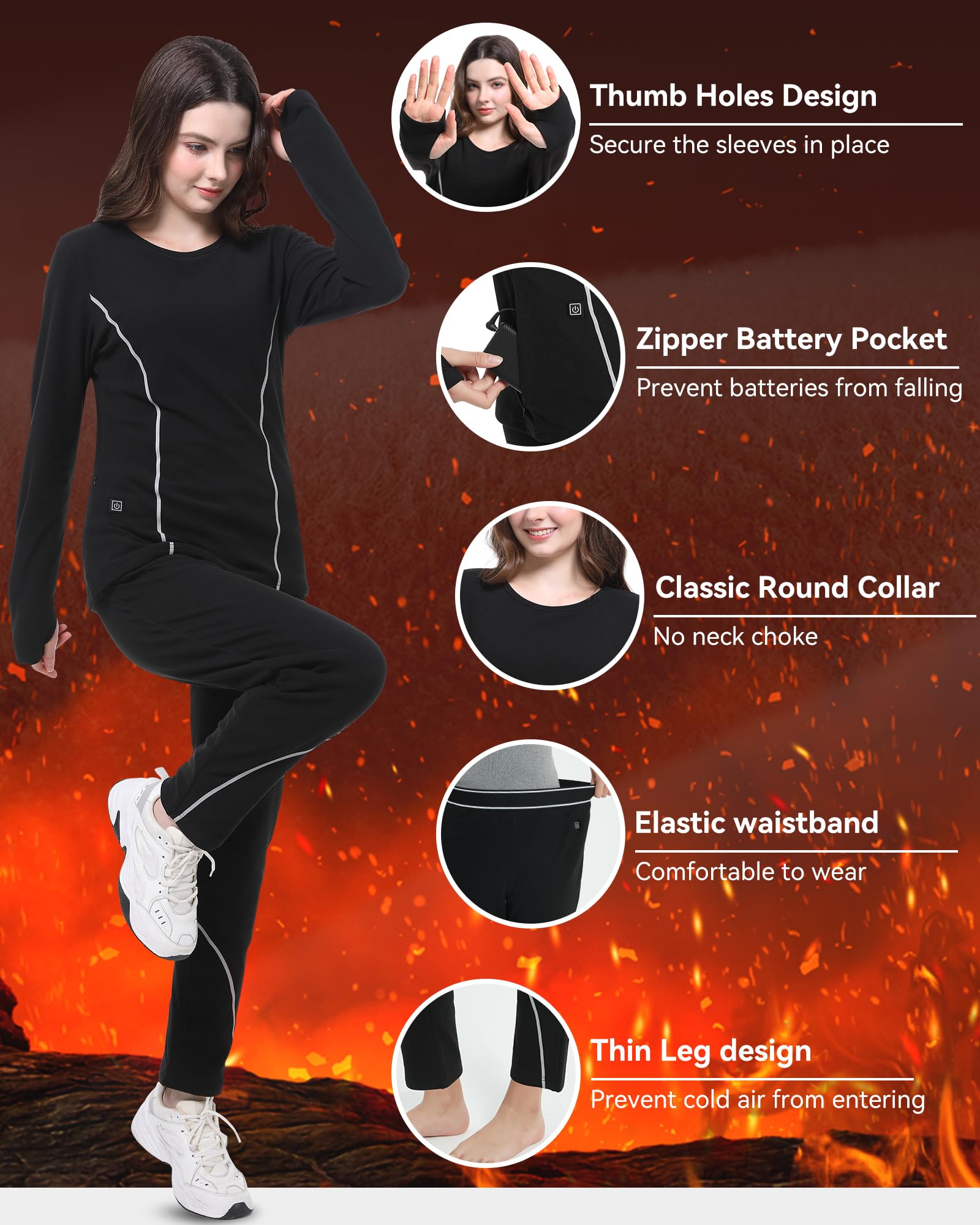 FERNIDA Conjunto de ropa interior térmica para mujer, ropa térmica eléctrica con banco de energía, ajuste de temperatura de 3 niveles, juego de capa base para invierno cálido y uso diario