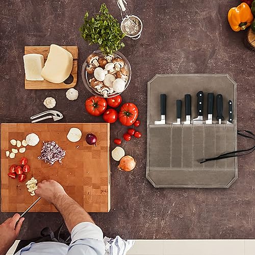 Miniatura 6 de HERSENT Chef’s Knife Roll Case, Waxed Canvas Cutlery Knives Holders Protectors, Home Kitchen Cooking Tools And Utensils Wrap Bag Wallet, 1.
