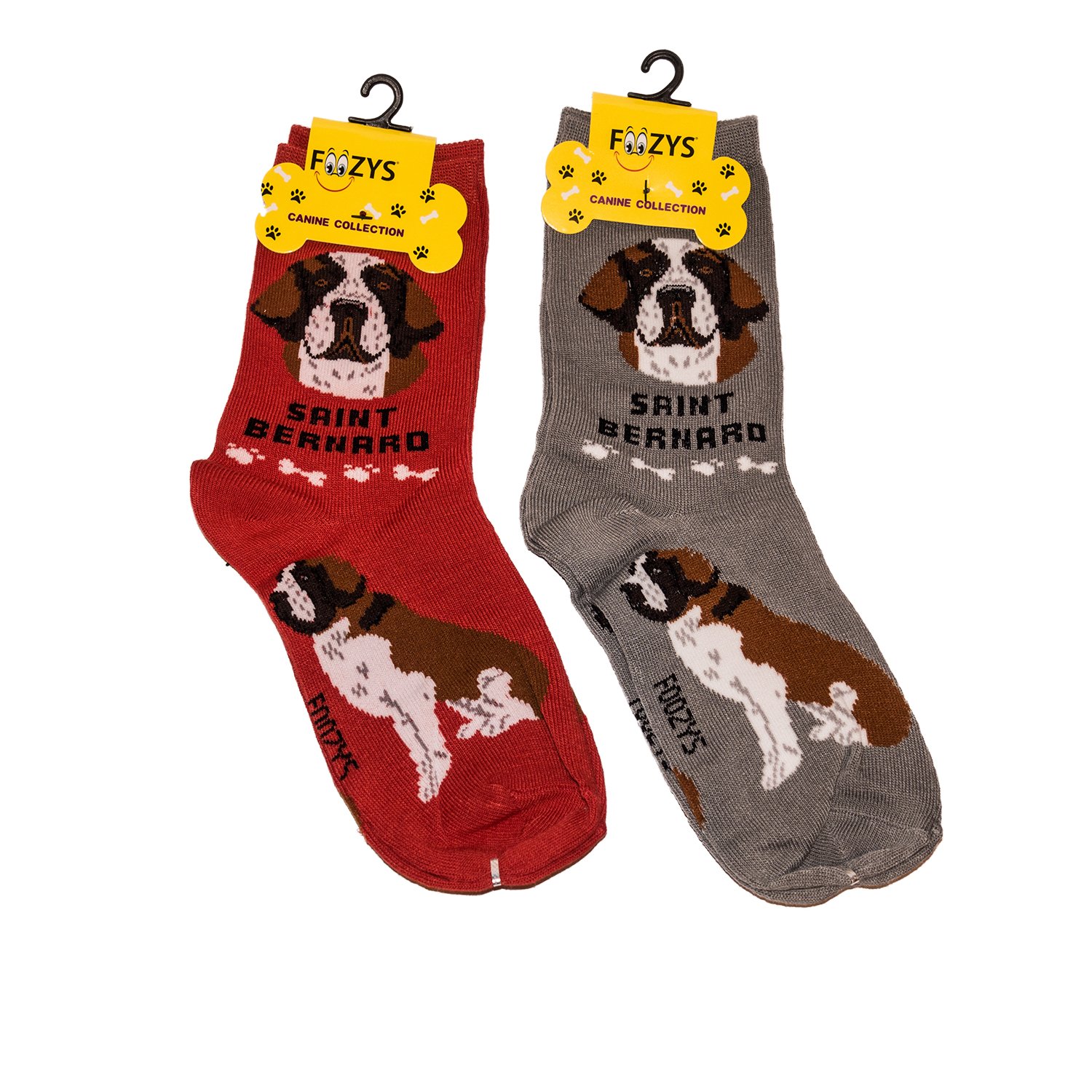 Foozys Unisex Crew Socks | Canine Large & Medium Dog Breed Novelty Sock (2 Pair), Saint Bernard