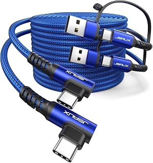 JSAUX 100W USB C Cable [2-Pack 10FT], Right Angle Fast Charging Cord with USB A to C Adapter for iPhone Air/iPhone 17/ iPhone 17 Pro/iPhone 17 Pro Max, iPhone 16/15, Samsung, MacBook, iPad - Blue