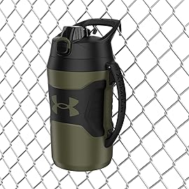 Under Armour Half Gallon Water Bottle Insulated, 64oz Insulated Water Bottle with Handle, Fence Hook, Leak Resistant, for Baseball, Football & More, Marine OD Green