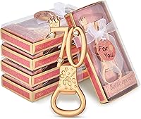 Vista 8 de Boao 50 unidades de abrebotellas de cumpleaños, recuerdos de fiesta, recuerdos de cumpleaños, aniversario de boda para invitados, abridor de Dorado