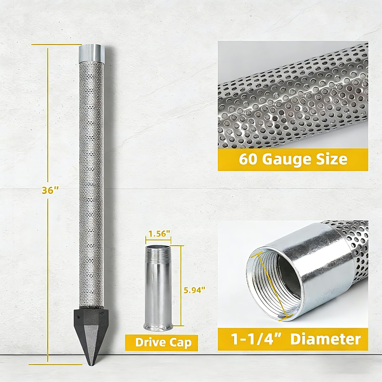 Kit Perforación para Pozo Artesiano, Acero Galvanizado con Tubos y Manguitos de Unión, Kit Forjado Manual para Riego y Cuidado de Césped Exterior 3+1kit