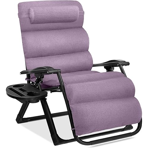 Best Choice Products Oversized Zero Gravity Chair, Folding Outdoor Patio Recliner, XL Anti Gravity Lounger w/Removable Cushion, Cup Holder, Side Tray, 350lb Capacity - Lavender