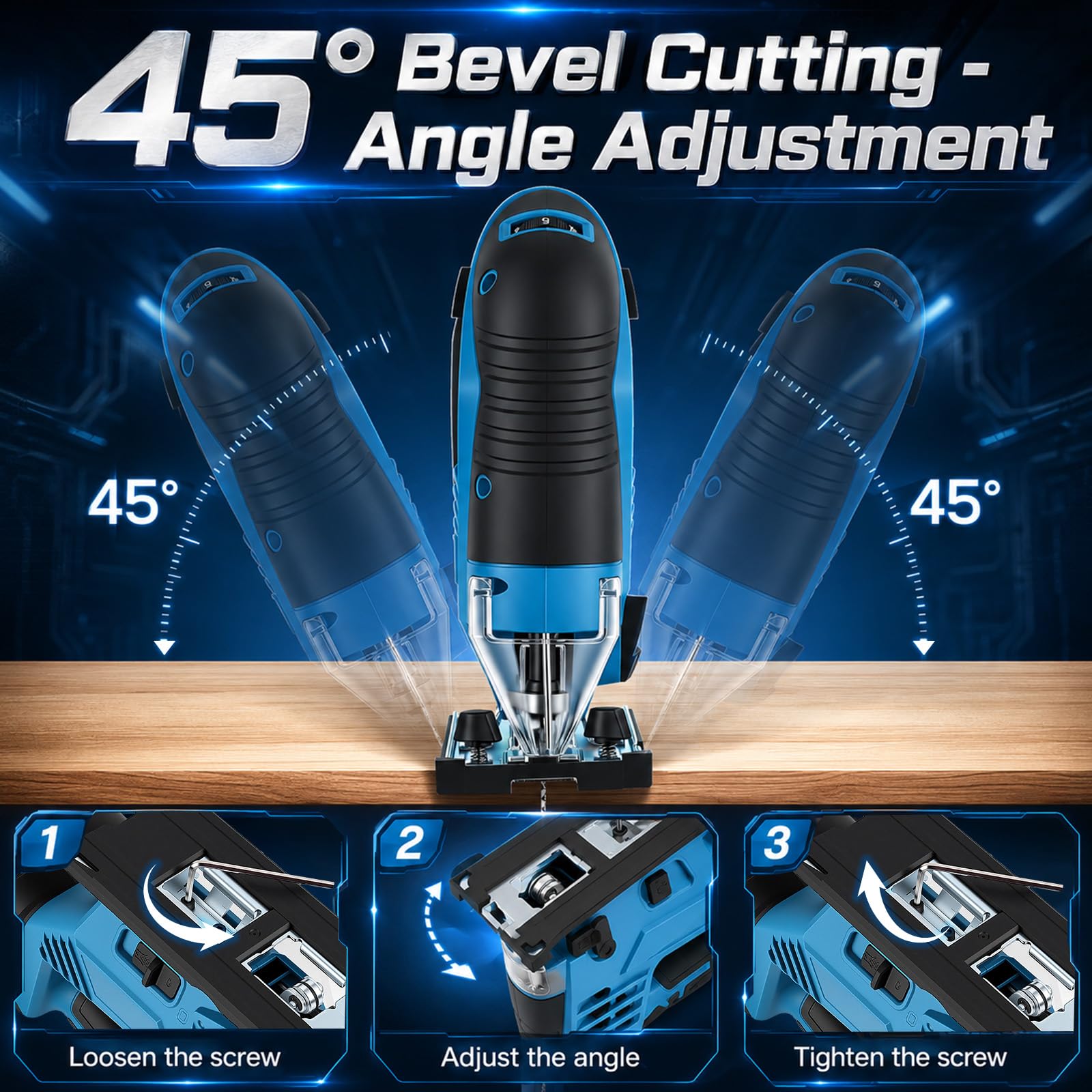 Sierra de calar con batería compatible con baterías Makita de 18 V, sierra de calar pendular con 7 velocidades, corte de inglete de ± 45°, luz LED, cambio de hoja de sierra sin herramientas, para