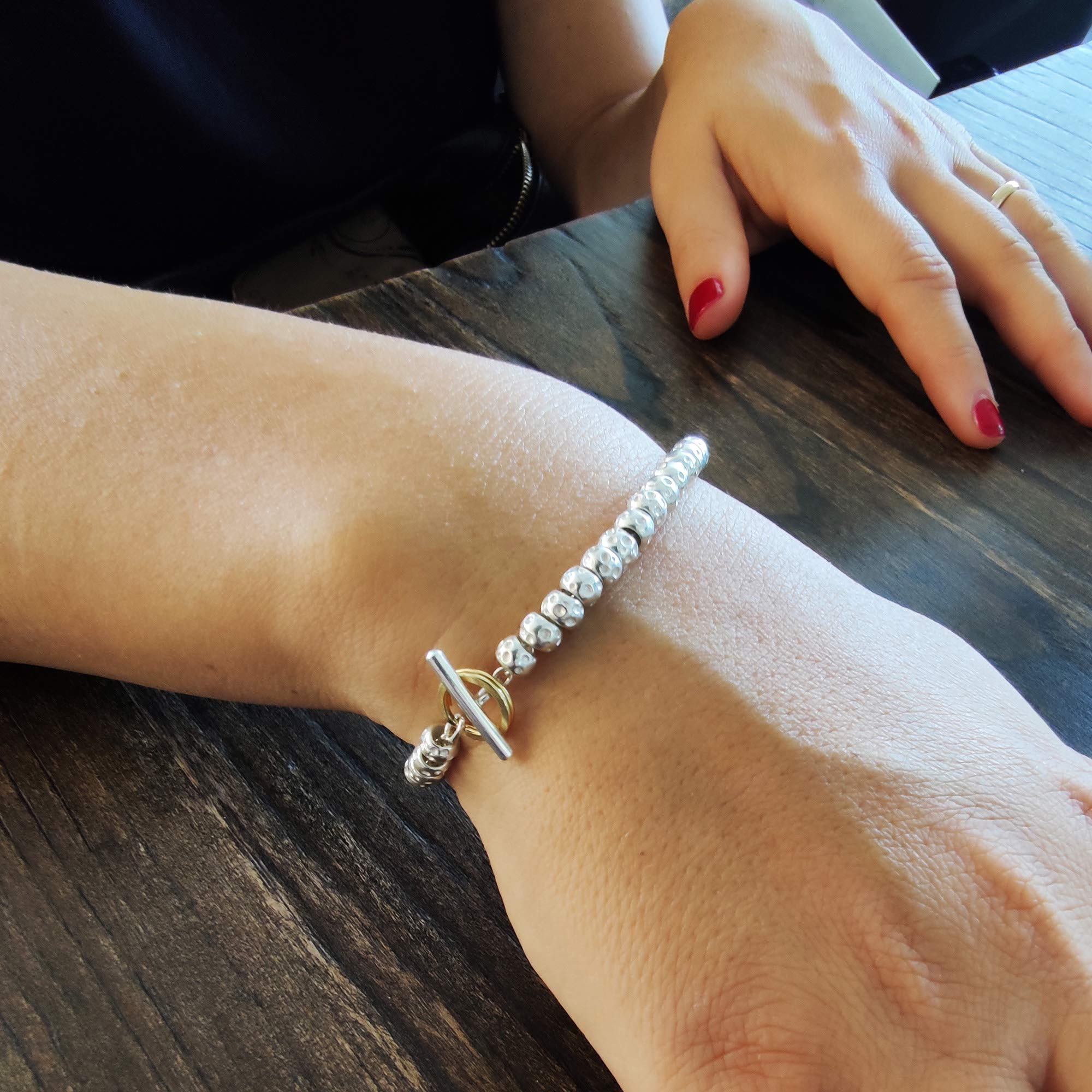 Bracciale uomo donna unisex,in ARGENTO 925 con granelli pepite martellate, realizzato su misura, completo di scatola regalo e panno per pulizia gioielli
