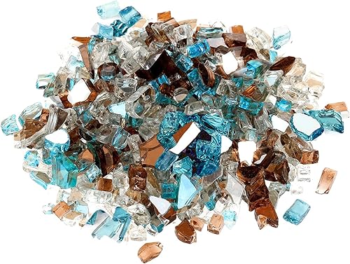 Mr. Fireglass Vidrio de fuego reflectante mezclado de 10 libras para fogata, chimenea y paisajismo, rocas de vidrio de fuego de colores mezclados de