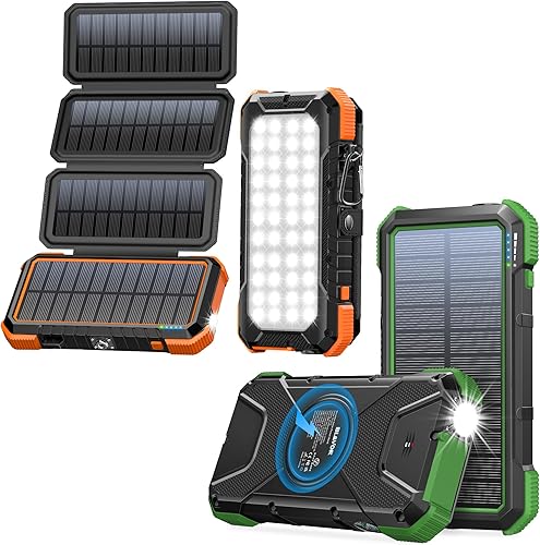 20,000mAh PD Cargador Solar Plegable-Naranja Plus 20,000mAh 18W Cargador Solar 10W Banco de Energía Inalámbrico-Verde Oscuro