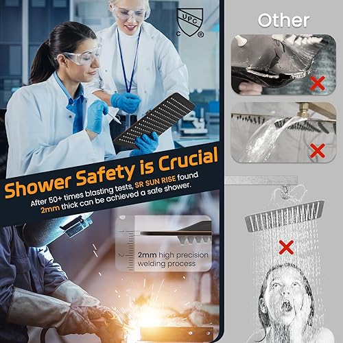 Miniatura 104 de SR SUN RISE Sistema de ducha negro mate de 12 pulgadas, latón de 12 pulgadas, mezclador de lluvia de lujo, conjunto combinado de ducha montado