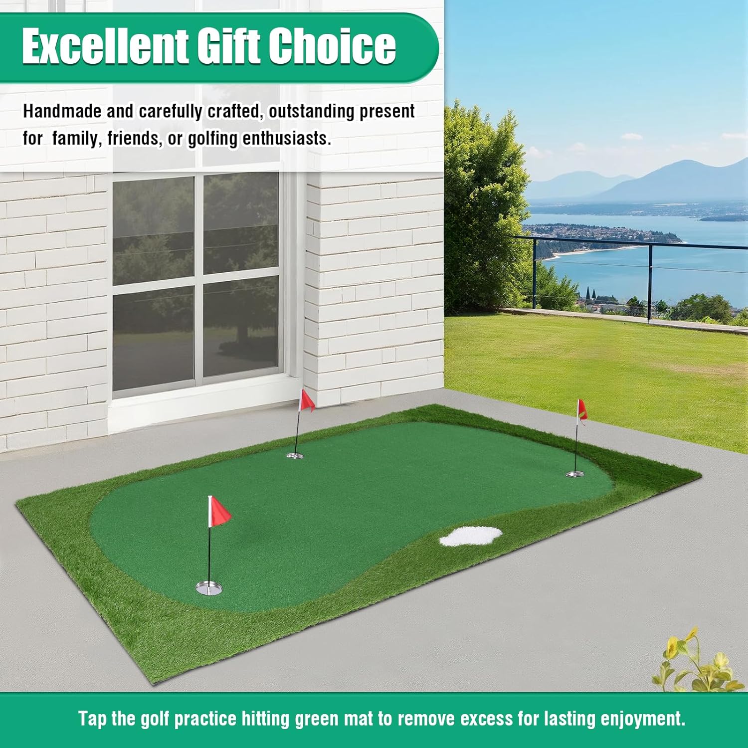 Golf Putting Training Mat Practice Putting Green Mat with Movable Cup/Slope Pad 3mx1.5m with Ball Tray for Hitting Driving Chipping
