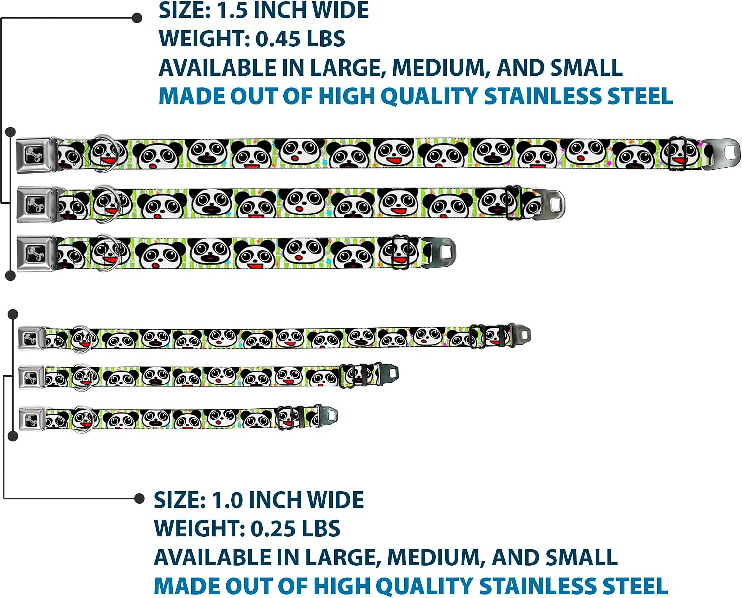 Buckle-Down Seatbelt Buckle Dog Collar - Panda Bear Cartoon Bamboo - 1" Wide - Fits 11-17" Neck - Medium