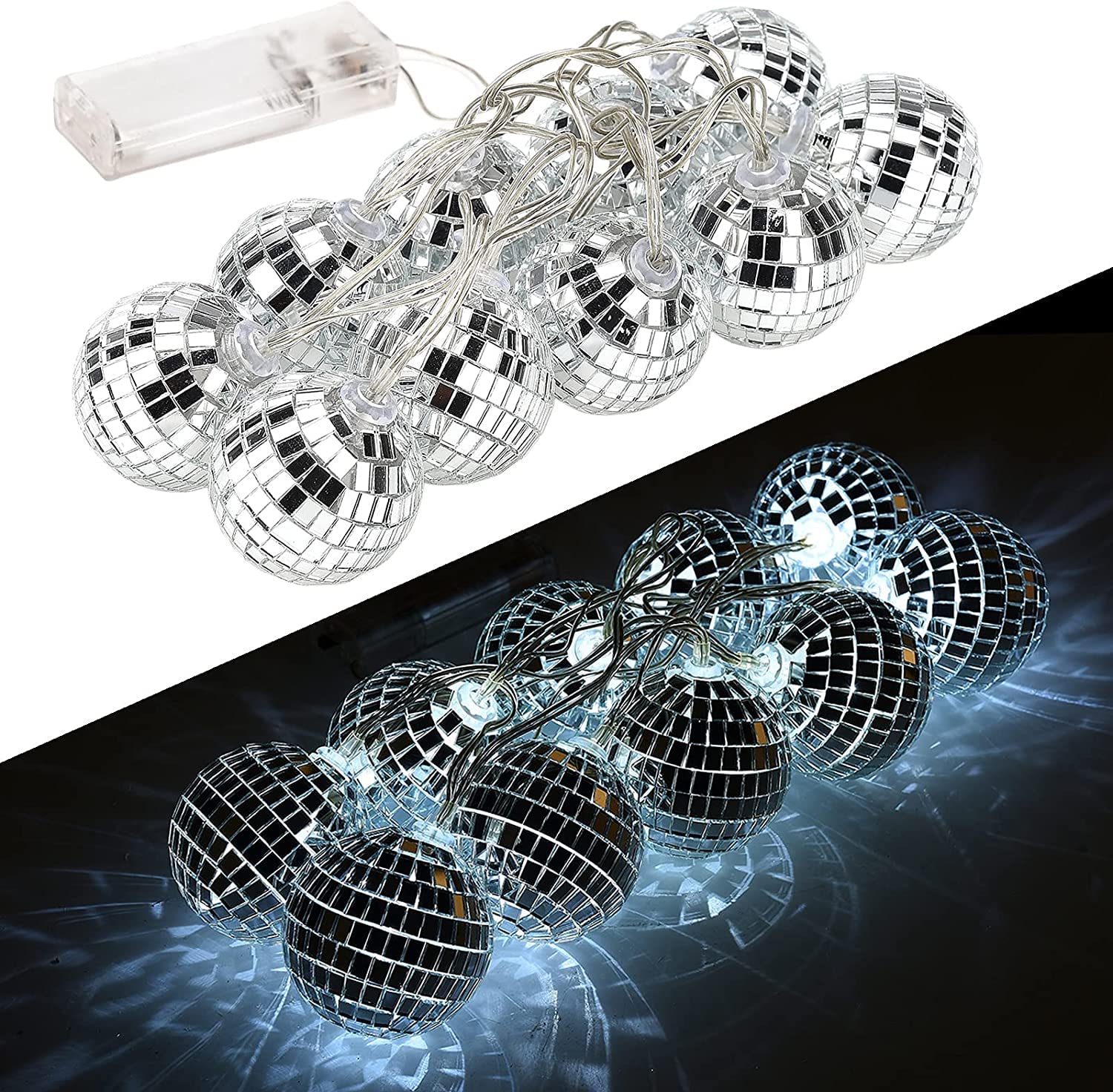 Led Disco Ball String Lights, 20 Pcs Mirror Led Party Light Glass Ball Light Decorative Light String with Remote Control for Indoor Outdoor Patio Party Yard Garden Kids Bedroom Living Dorm (White)