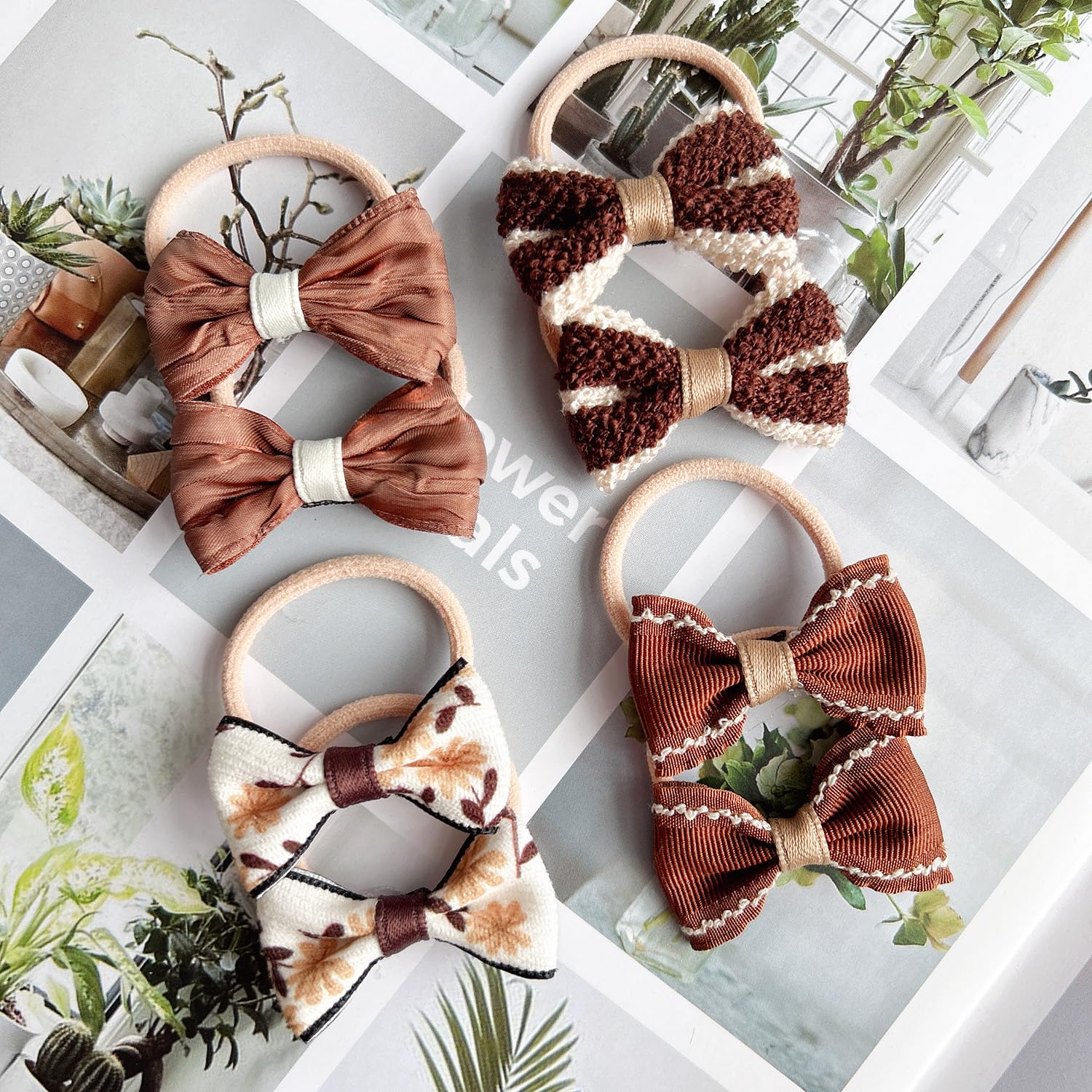 ELEMIRSA 15 Pairs Baby Girl Hair Ties with Bow Ponytail Holders Girl Hair Accessories Brown Bow Hair Ties for Little Girl Teens Toddler Kids