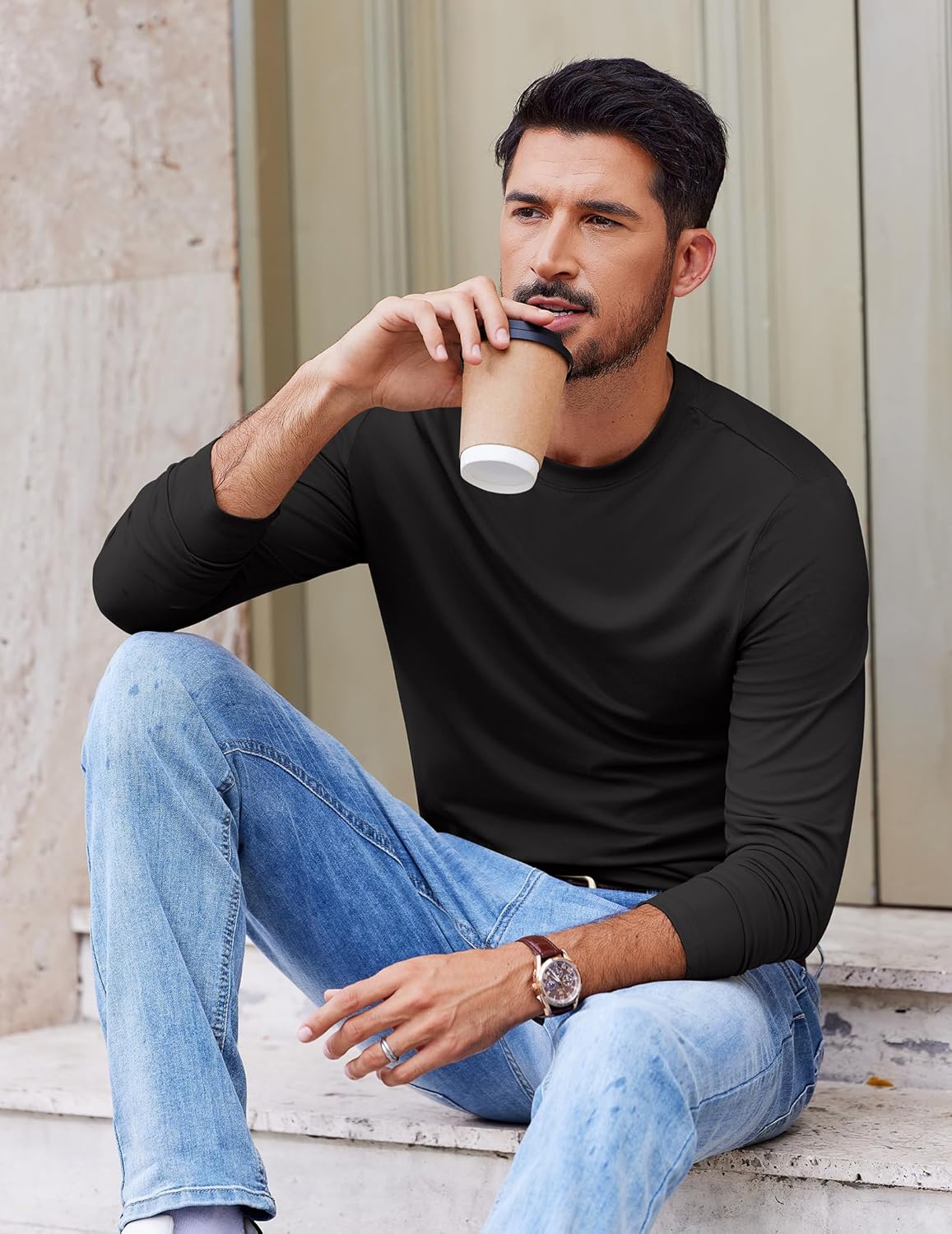 COOFANDY Mens Long Sleeve Tee Shirts Stretch Crew Neck Thermal Shirts Casual T Shirts for Men - Image 3