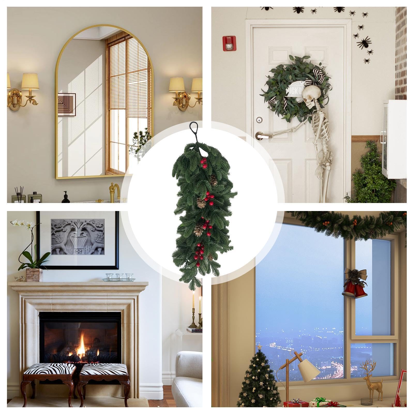 Guirlande de Cheminée Noël Tige de Houx Rouge et Baies pour Décorations de