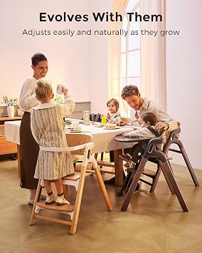 Momcozy 5-in-1 Wooden High Chair for Babies & Toddlers, Midnight Black | Convertible for Babies, Toddlers and Adults up to 308 Lbs, Food-Grade Tray, Dishwasher-Safe, Adjustable and Ergonomic