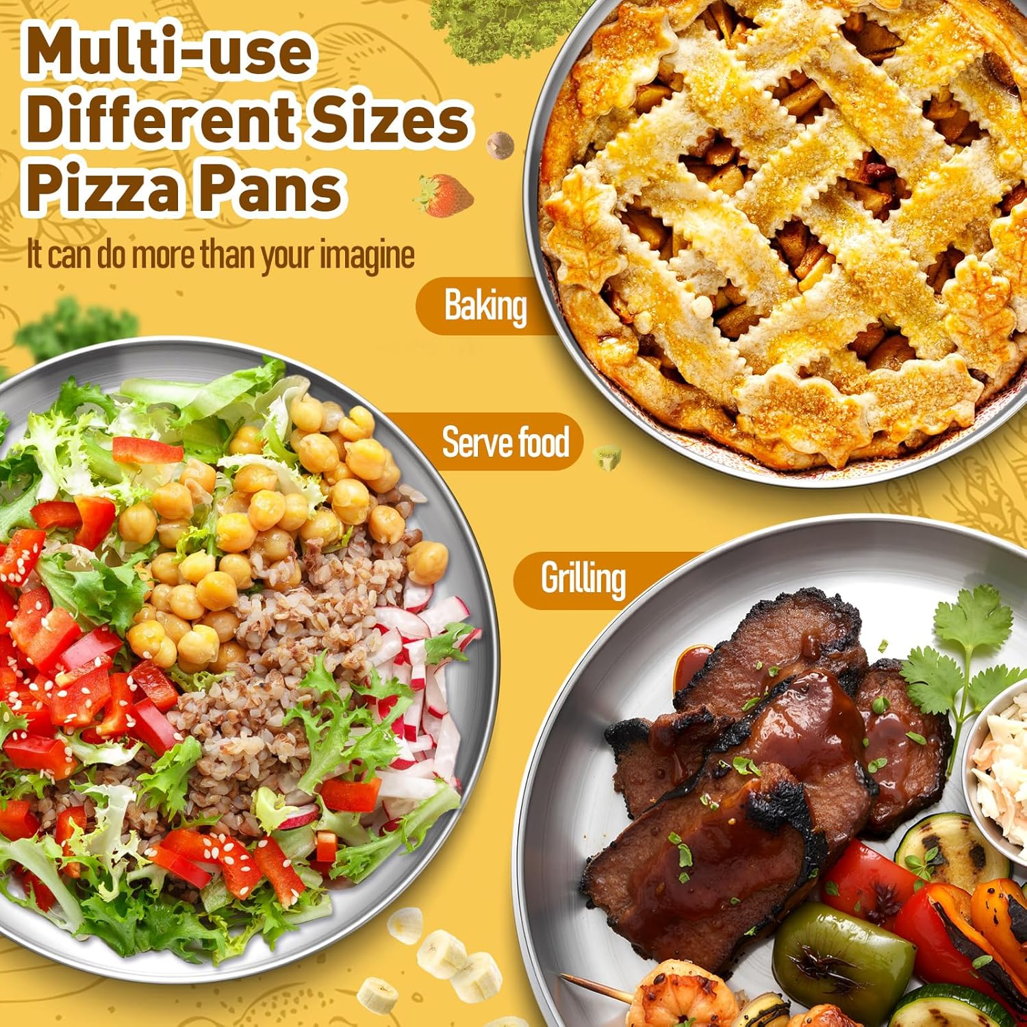 Sawysine 12 Pcs Stainless Steel Pizza Pans 9 Sizes (6.7 Inch-17.7 Inch) Pizza Pans for Oven Large Thick Round Steel Trays for Baking Cookie Pie Cake, Non-toxic, Durable, Dishwasher Safe