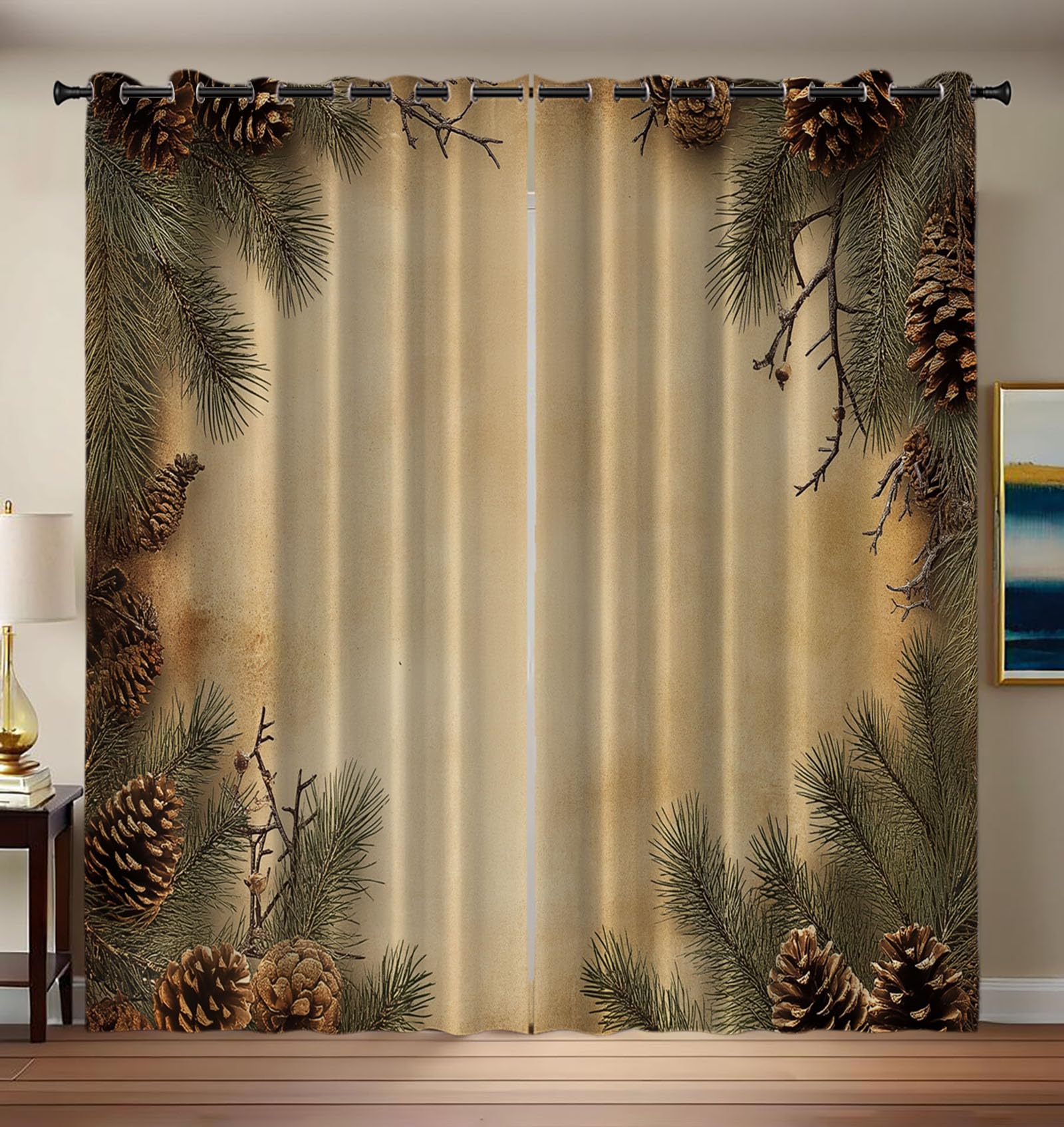 Rideaux Occultants Branches de Pin 140x225 cm | Lot de 2 Rideaux Isolants pour Fenêtre
