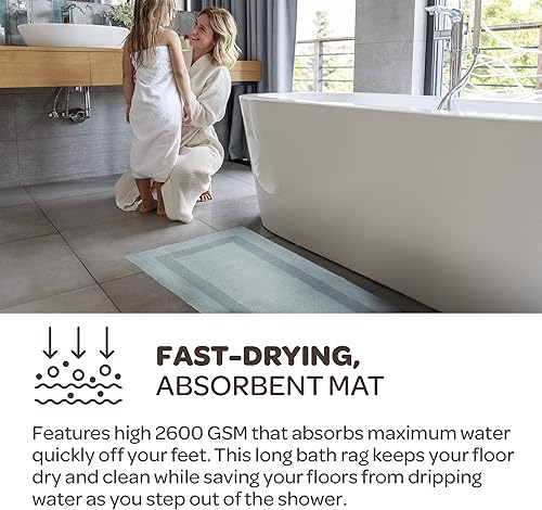 Miniatura 5 de BH - Alfombra de baño larga reversible 100% algodón, color espuma de mar, 24 x 60 pulgadas