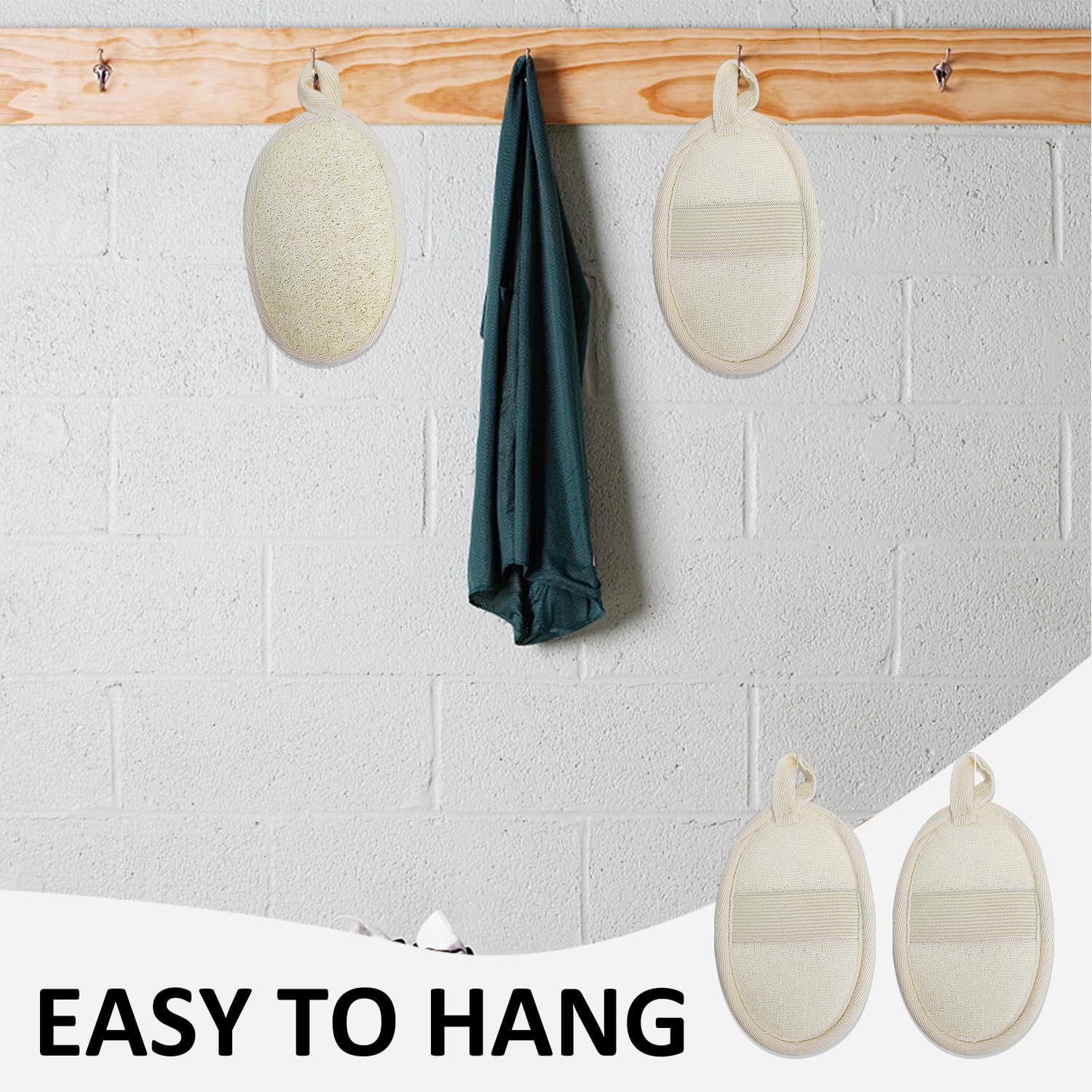 Lot de 5 serviettes de bain en luffa beige avec 1 sac de rangement pour le bain et le bain pour adultes