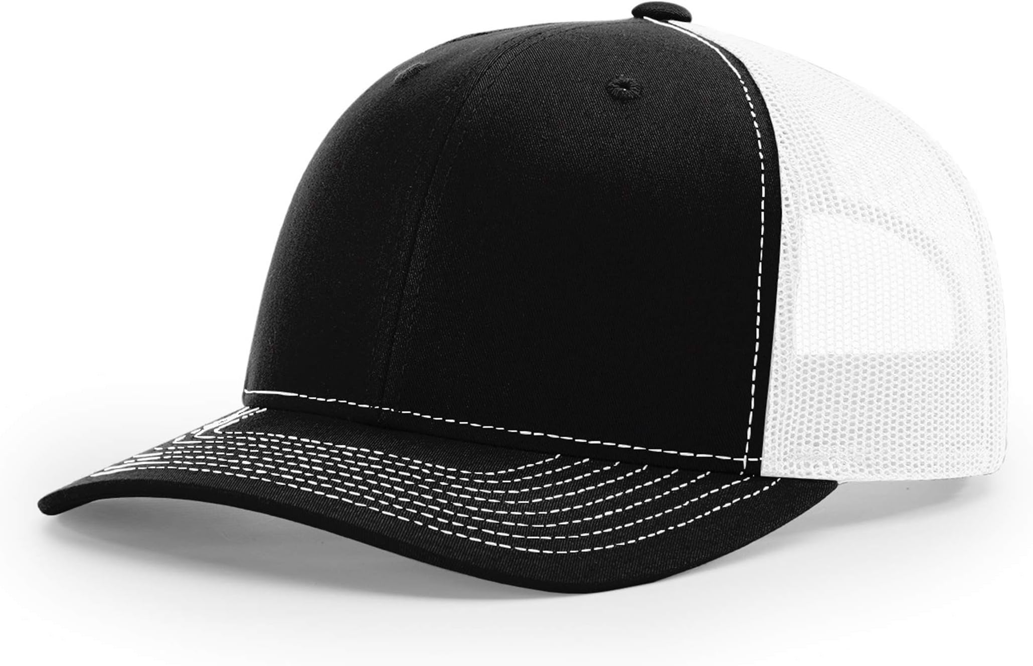 Richardson Unisex 112 Trucker Adjustable Snapback Baseball Cap, Split Black/White, One Size Fits Most
