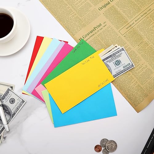 Vista 10 de Paquete de 100 sobres coloridos de efectivo de 6.7 x 3.5 pulgadas, aptos para desafíos de ahorro de dinero de 100 sobres, sobres de dinero gruesos