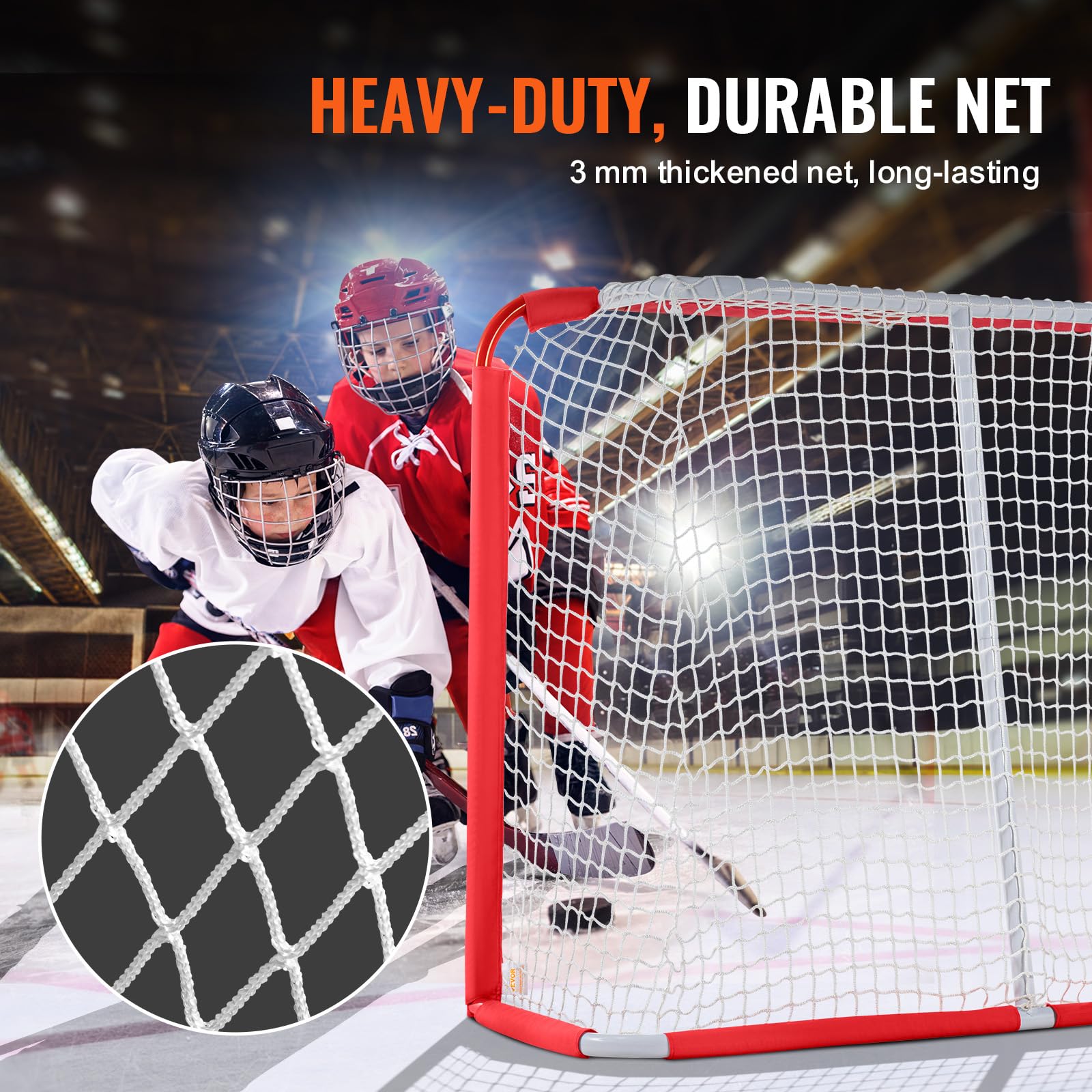 VEVOR Filet de Hockey de Rue 137 x 112 cm, But de Hockey Intérieur et Extérieur en Tube d'acier, Ensemble d'Entraînement de Hockey Portable et Léger, Assemblage Facile, pour Jeunes, Blanc/Rouge
