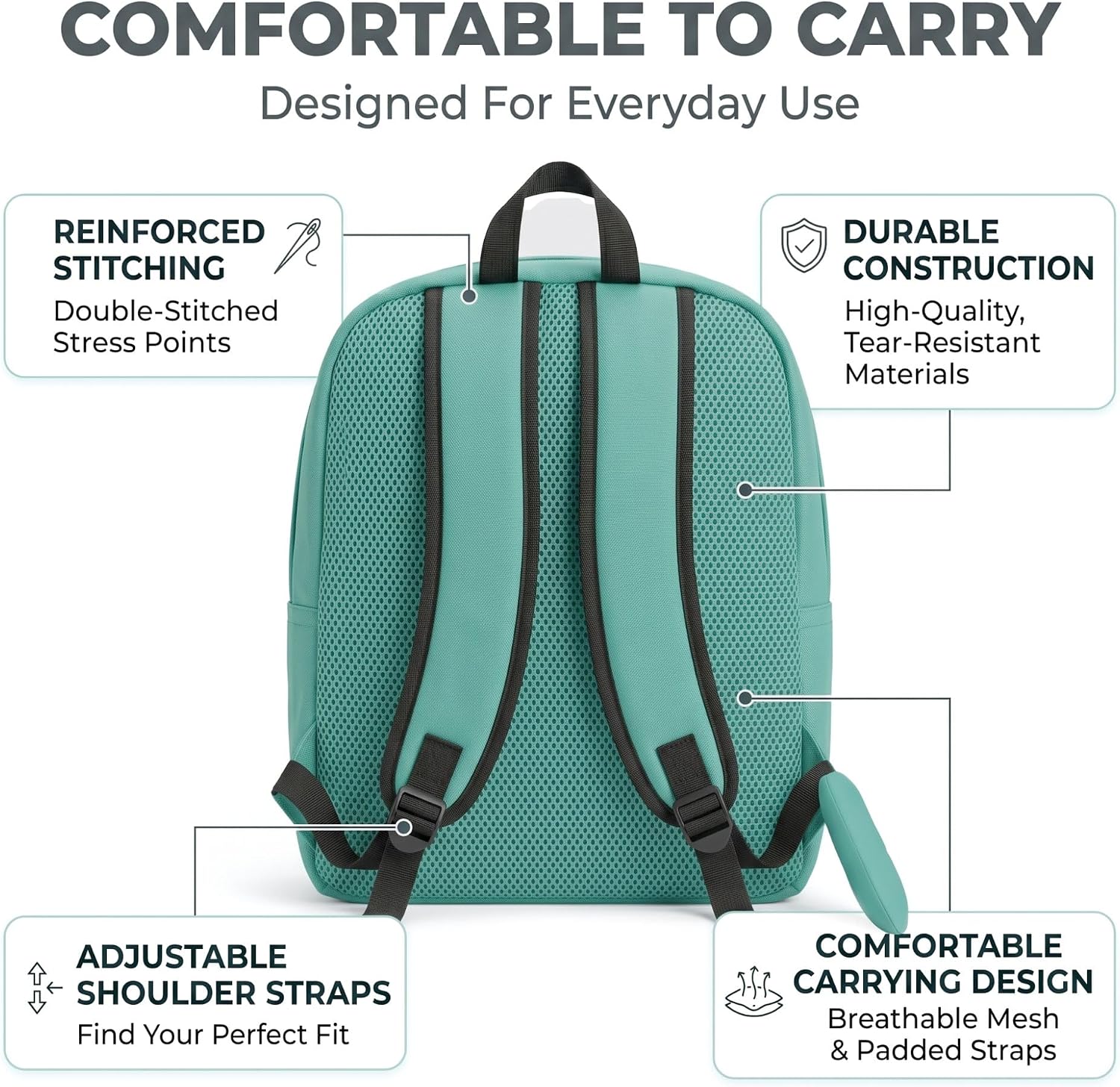 16 Inch Cute Travel Backpack with Embroidered Front and Dual Zippers | Oxford fabric backpack with embroidered front, dual zippers, reinforced adjustable straps and top carry handle.