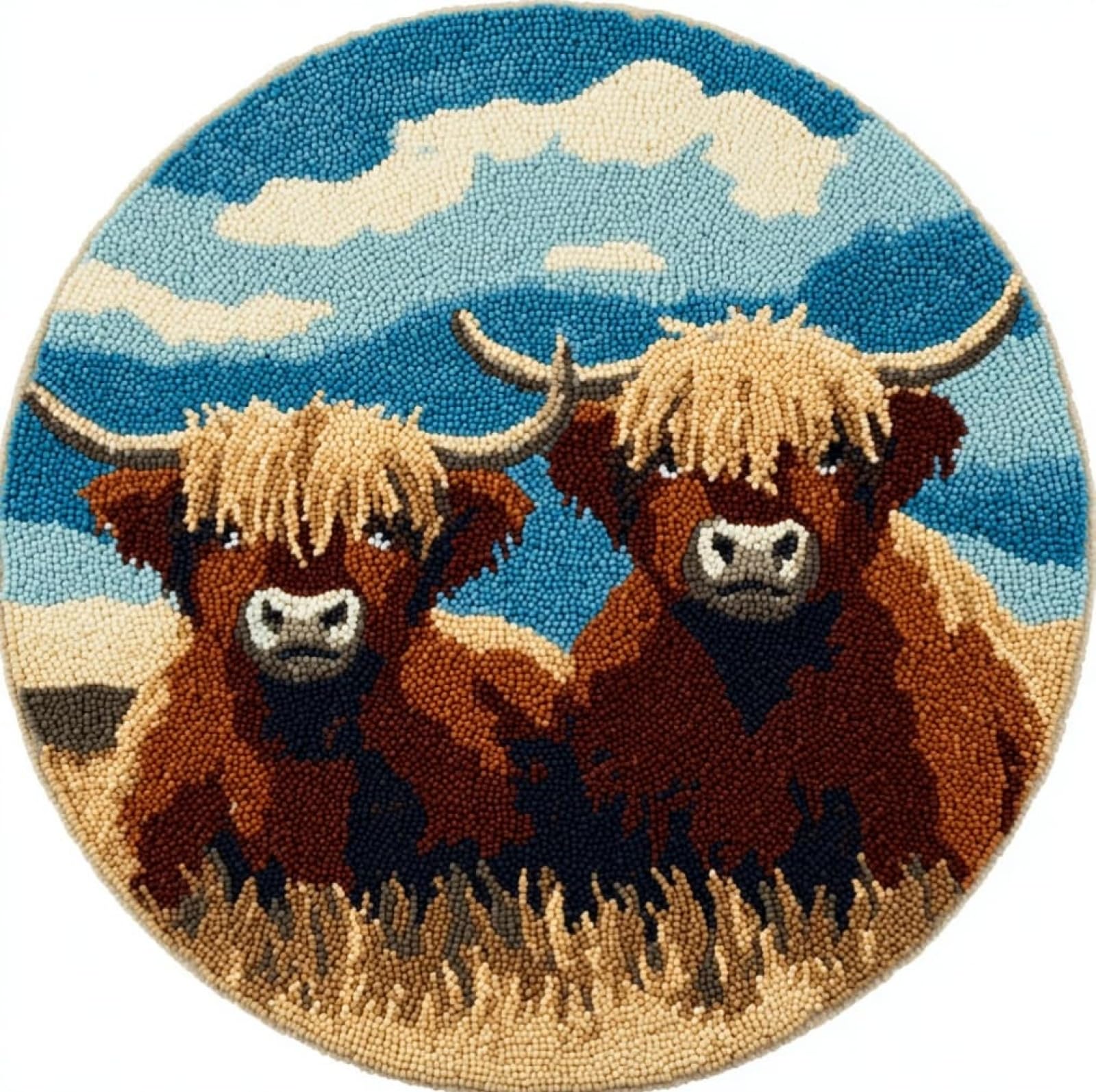 Wallustrioaw 006 Diy Latch Hook Kits-Pre Printed Pattern Rug,Highland Cattle,Latch Hook Rug Kits For Kids And Adults Beginner Home Decor Gifts,50X50cm